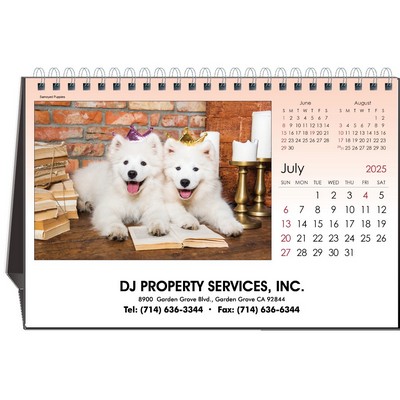 Puppy Love 2025 Desktop Calendar w/Full Color Hardboard Easel