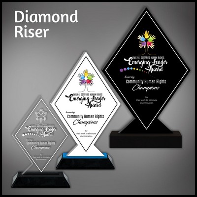 9"Diamond Riser Clear Acrylic Award with a Black Wood Base