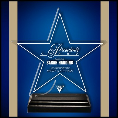 7" Star Clear Acrylic Award with a Black Wood Base