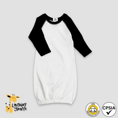 Baby Long Sleeve Raglan Sleeper Gown White/Black Premium 100% Cotton- Laughing Giraffe®