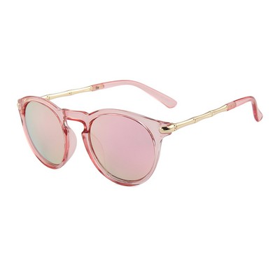 Sunglasses - Pink Mirror Lenses - Clear Pink Frames - Gold Temples