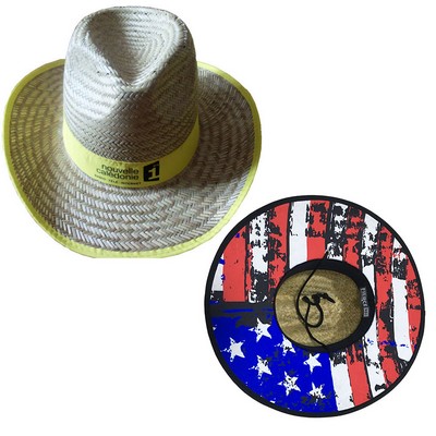 Straw Hat Woven Lifeguard-Style Hat w/Woven Patch