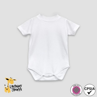 Baby Short Sleeve Bodysuit Crew Neck White 100% Polyester- Laughing Giraffe®