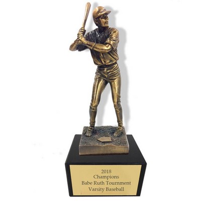 11½" Antique Brass Electroplated Baseball Player Trophy