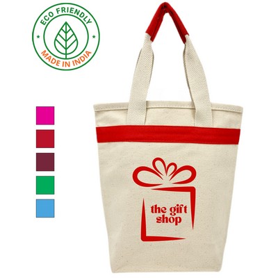 14 oz Cotton Canvas Gift Tote Bag Red Trim - Eco Friendly Wine Bag 11 x 10 x 3.5