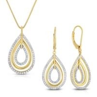 Jilco Inc. Gold Diamond Tear Drop Earring & Necklace Set