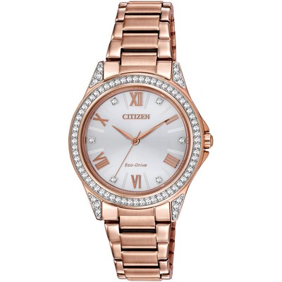 Citizen® Ladies' Drive Watch, Pink Gold-tone, Silver Dial with Swarovski Crystals