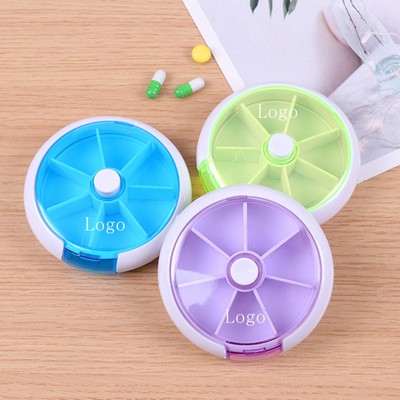 Round Rotating 7 Day Portable Plastic Pill Box