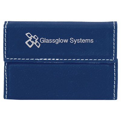 Hard Business Card Holder, Blue-Silver Leatherette, Laser Engravable