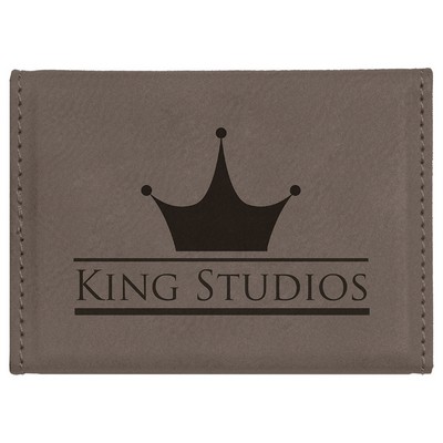 Hard Business Card Holder, Gray Leatherette, Laser Engravable