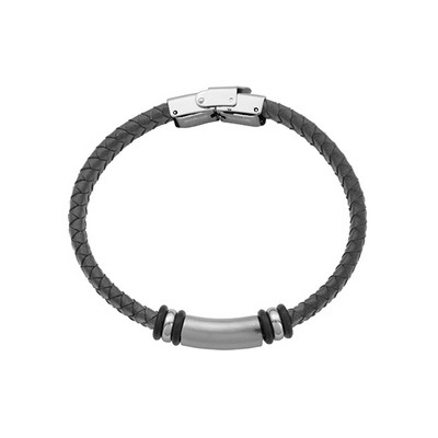 CJ Steelx Leather Bracelet with Steel Design - Black