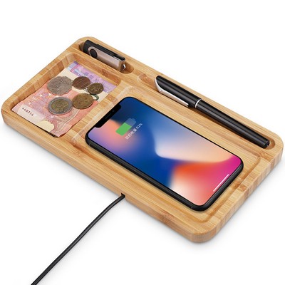 15 W Bamboo Wood Wireless Charger Storage Tray