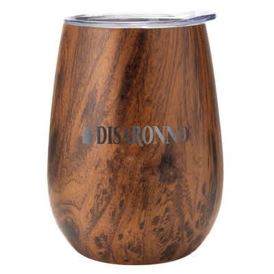 Promo Revolution - 10 Oz. Dual Wall Vaccum Sealed Stemless Wine Tumbler - Woodgrain