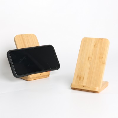 Bamboo phone stand with wireless fast charger