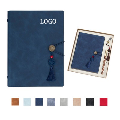 Retro Journal With Pen And Flash Drive Gift Set-OCEAN