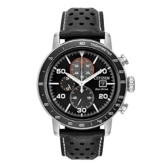 Citizen® Men's Brycen Eco-Drive® Watch w/Black Bezel & Black Leather Strap