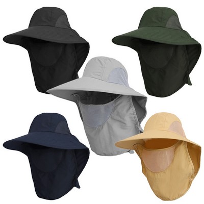 Cap Circumference:22"-24"(Adjustable ),Wide Brim Sun Fishing Bucket Hat W/ Face Flap