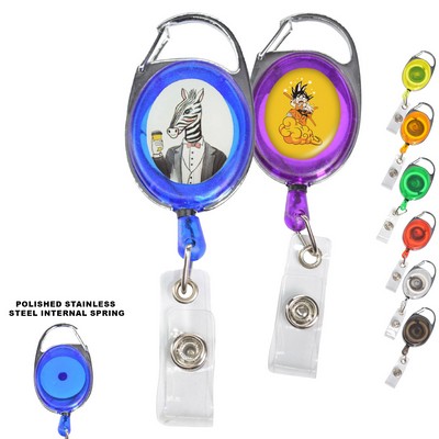 Both Side Flat Transparent Oval Carabiner Badge Reel