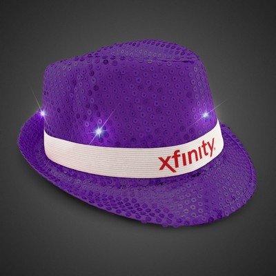 Purple Sequin Light Up Fedora Hat w/Silk Screened White Band