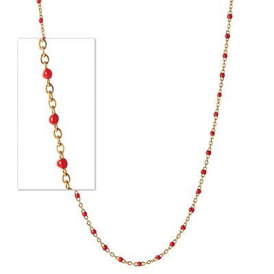 Jilco Inc. 14K Yellow Gold Vermeil Handmade Ruby Red Beaded Enamel Chain Necklace