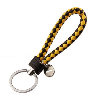 Elegant Weaved PU Leather Keychain