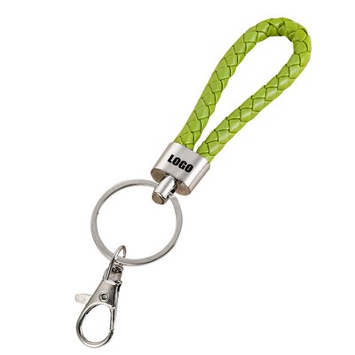 Plastic Buckle Weaved PU Leather Keychain