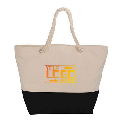 Full color 12 Oz. Zippered Cotton Canvas Rope Tote