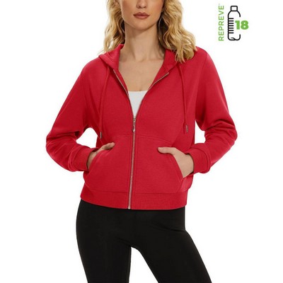 Women's Recycled Zipper Fleece Hoodie W/ Pockets & Wrinkle Free