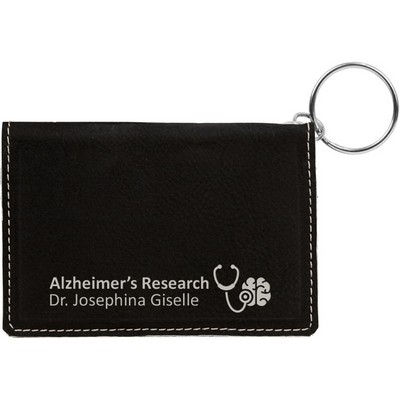 4 1/4" x 3" Black/Silver Laserable Leatherette Keychain ID Holder