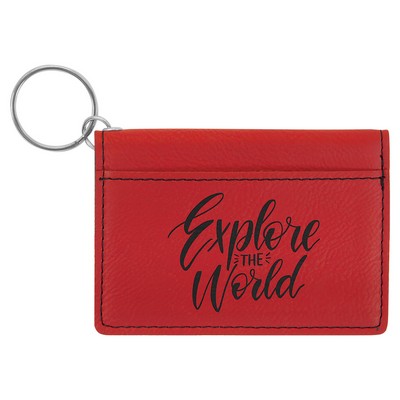 4 1/4" x 3" Red Laserable Leatherette Keychain ID Holder