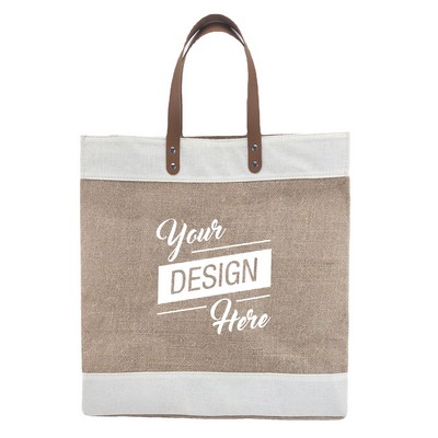 Laminated Jute Tote with Leather Handles