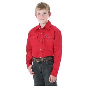 Wrangler® Boys' Red Twill Long Sleeve