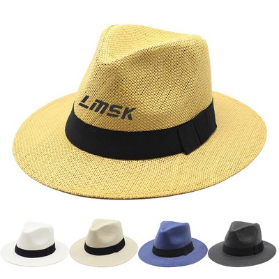 Summer Wide Brim Straw Hat With Ribbon