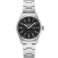 Seiko 5 Sports Sterling Silver Mid-Size Watch w/Black Dial