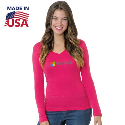 USA-Made Junior Long Sleeve Deep V-Neck