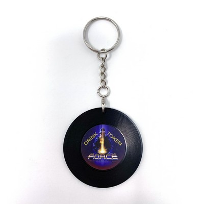 Mini Record Key Chain - 2 Custom Imprints - Dome Label