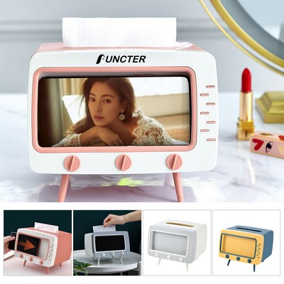 TV Shaped Tissue Box Dispenser Storage Tissue Holder with Phone Holder