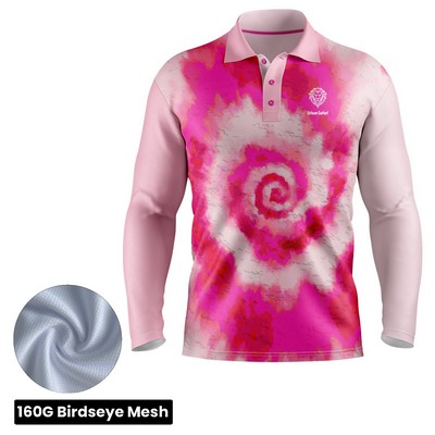 Unisex and Kids' Full Sublimation Long Sleeve Polo - 160G Performance Grade Birdseye Mesh