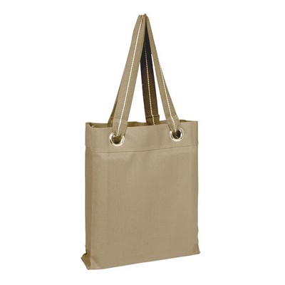 100% Cotton Heavy Canvas Tote Bag With Large Grommets And Stripped Handles