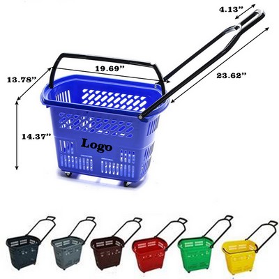 35L 19 1/2"x13 1/2"x12" Portable Plastic Rolling Shopping Basket Cart w/Handle & Wheels (Low MOQ)