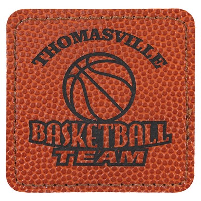 Square Engraved Basketball Patch with Adhesive, Faux Leather, 3" x 3"