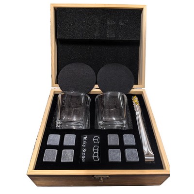 Whiskey Square Glass and Natural Stones Gift Set