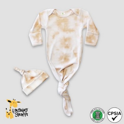 Baby Knotted Sleep Gowns and Hat Sets - Latte - Polyester-Cotton Blend - Laughing Giraffe®