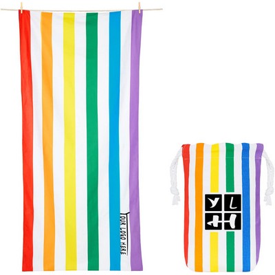 Microfiber Cabana Stripe Beach Towel w/ Drawstring Bag