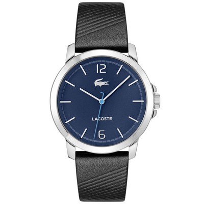 Lacoste™ Gentlemen's Ottawa Stainless Steel Watch w/Black Leather Strap & Blue Dial