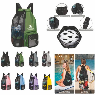 19 x 12 inch Drawstring Backpack with Mesh Side Pockets, Large Capacity Sports Bags Gym Backpack