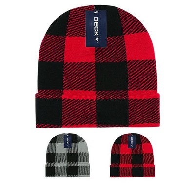 Decky Buffalo Plaid Long Beanie Knit Cap (Lot of 12)