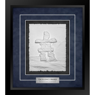 Inukshuk (Black/Blue) - Cast Paper Sculptured Art - Shadowbox Plaque 14.5"x16.25"