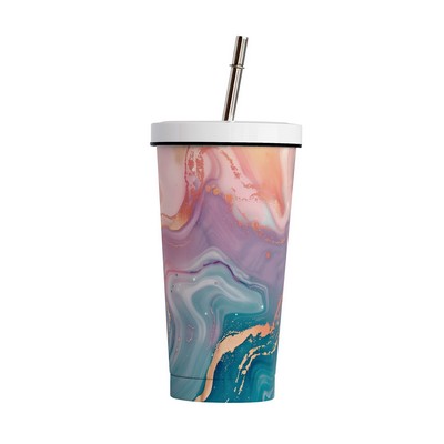 Marble Pattern Stainless Steel 17oz Tumbler with Straw