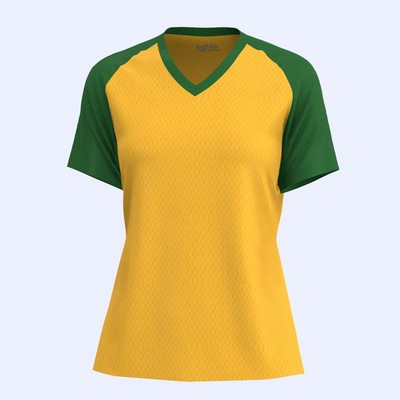 Women's Contrast color Raglan sleeve V-neck jersey